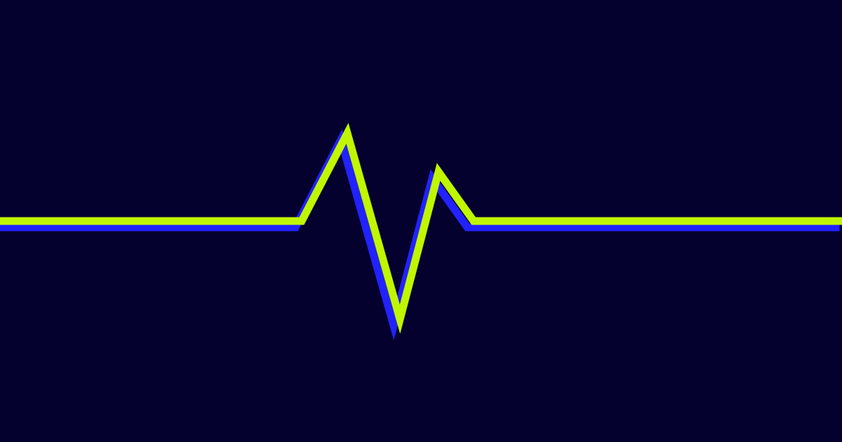 The latido glyph, in the family's grammar: navy, a lime polyline and its offset blue echo